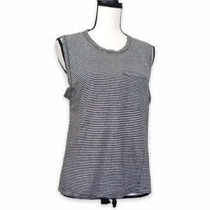 A.L.C. Striped Asymmetrical Pocket Tank Top Sz S Black White 100% Linen ALC Tee